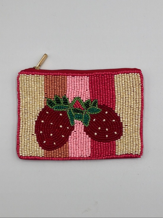 Handbags - Beaded Strawberry Pouch - Pink & Red